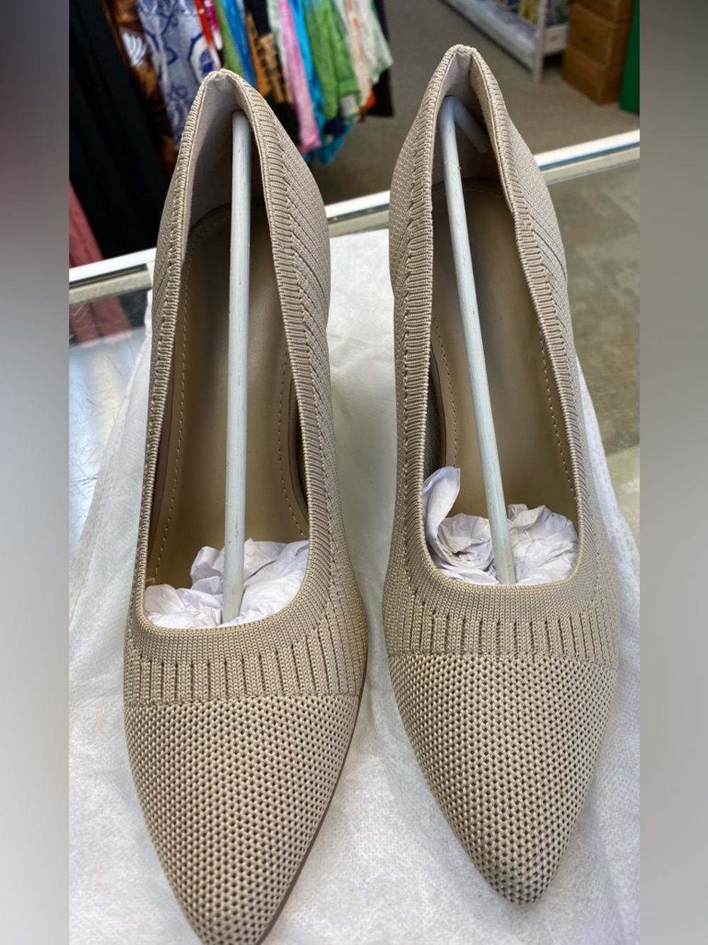 Classic Women's Pointed Toe Knit Pumps in Beige